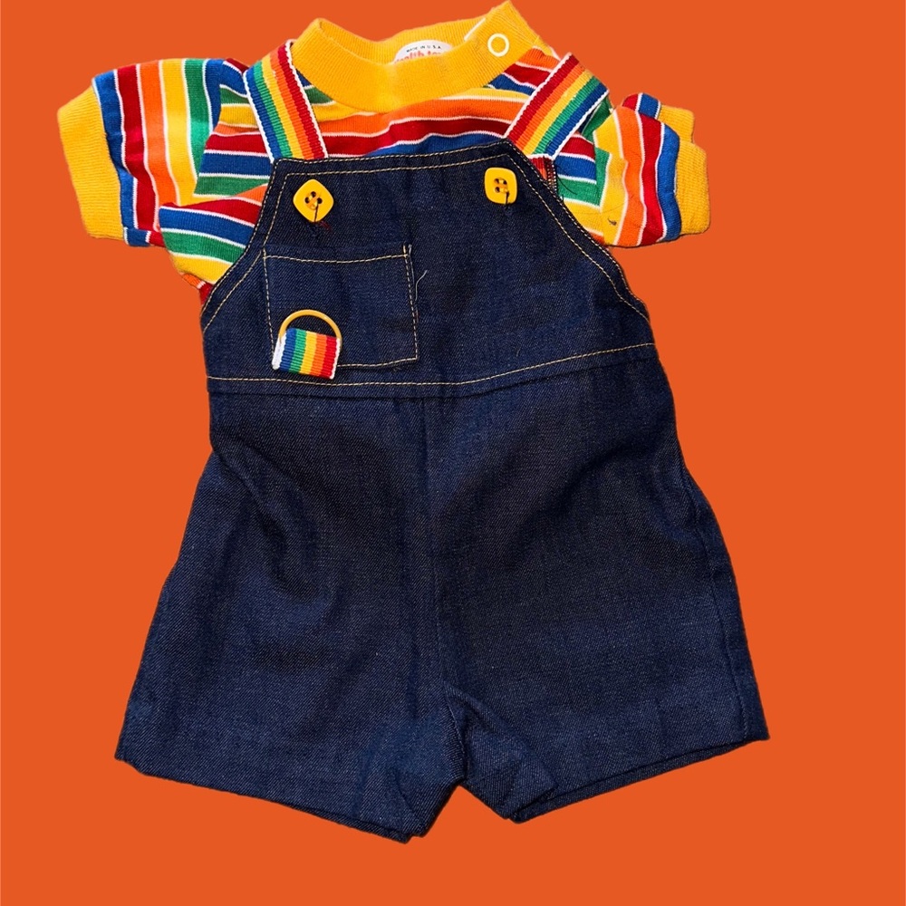 Vintage healthex stripped shirt with overalls sized 3 months